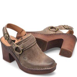 NWB $100 Born Hudson Taupe Brown Distressed Suede Harness Slingback Clogs Boho 9